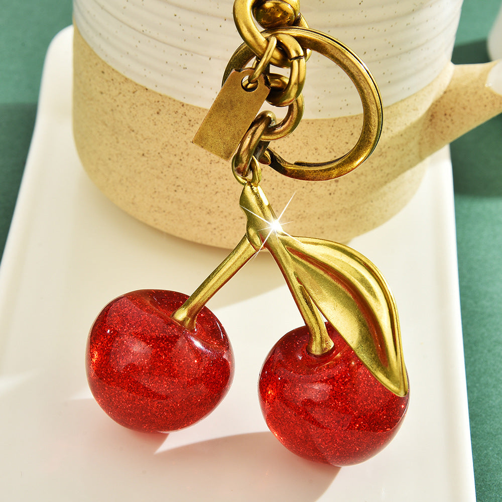 Cherry Keychain Bag Charm – Cute Metal Cherry Pendant for Handbags & Keys
